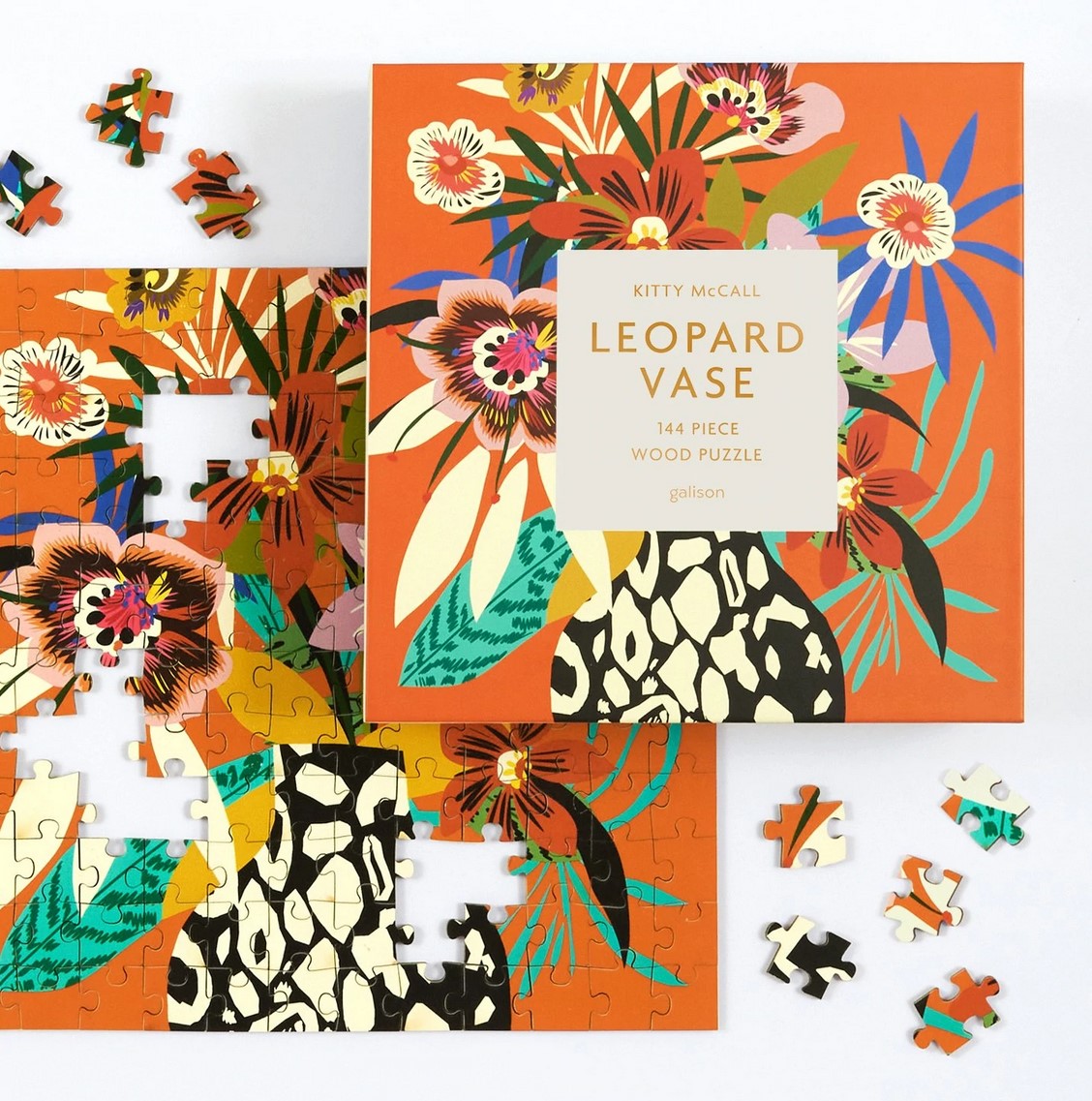 Wood Puzzle - Kitty McCall Leopard Vase 144 Piece Wood Puzzle