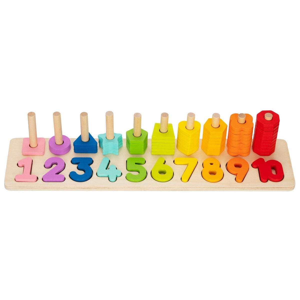 Hi Pando Counting and Shape Stacker with numbers and colourful wooden shapes
