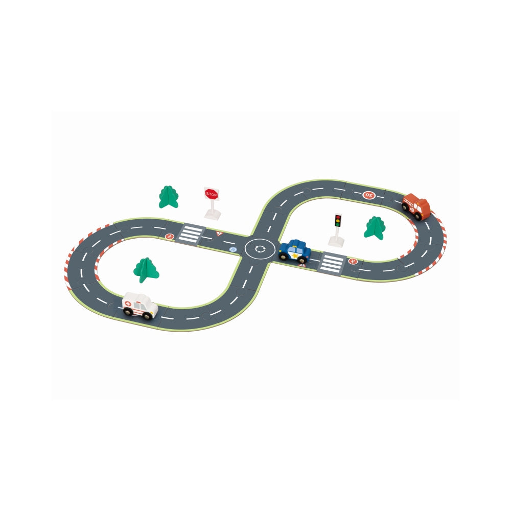 Assembled Hi Pando City Road Set with roads, cars and trees