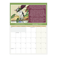 Magnificent Moggies January 2027 page with cat illustration, story and date grid