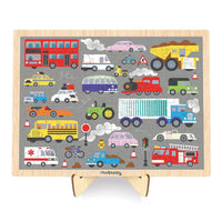 Vehicles on the Move 100 Piece Wood Puzzle + Display