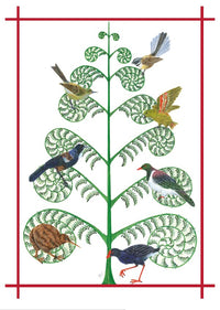 Sue Williams Fern Tree and Birds Christmas card artwork