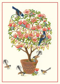 Sue Williams Pohutukawa and Birds Christmas card artwork