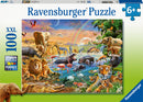 Ravensburger Savannah Jungle Waterhole 100-piece puzzle box with elephants, lions, giraffes and other wildlife