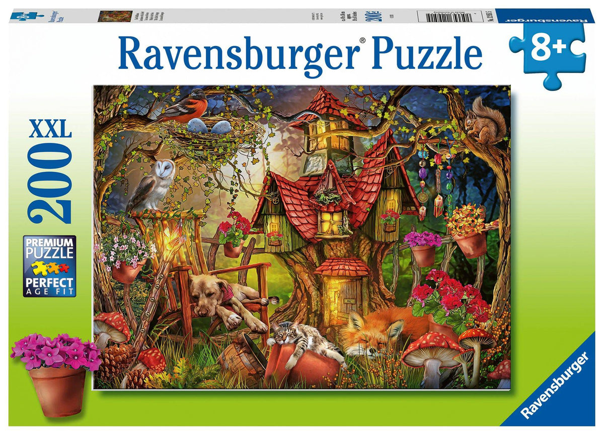 Ravensburger The Little Cottage 200-piece panoramic jigsaw puzzle box with woodland tree cottage and animals