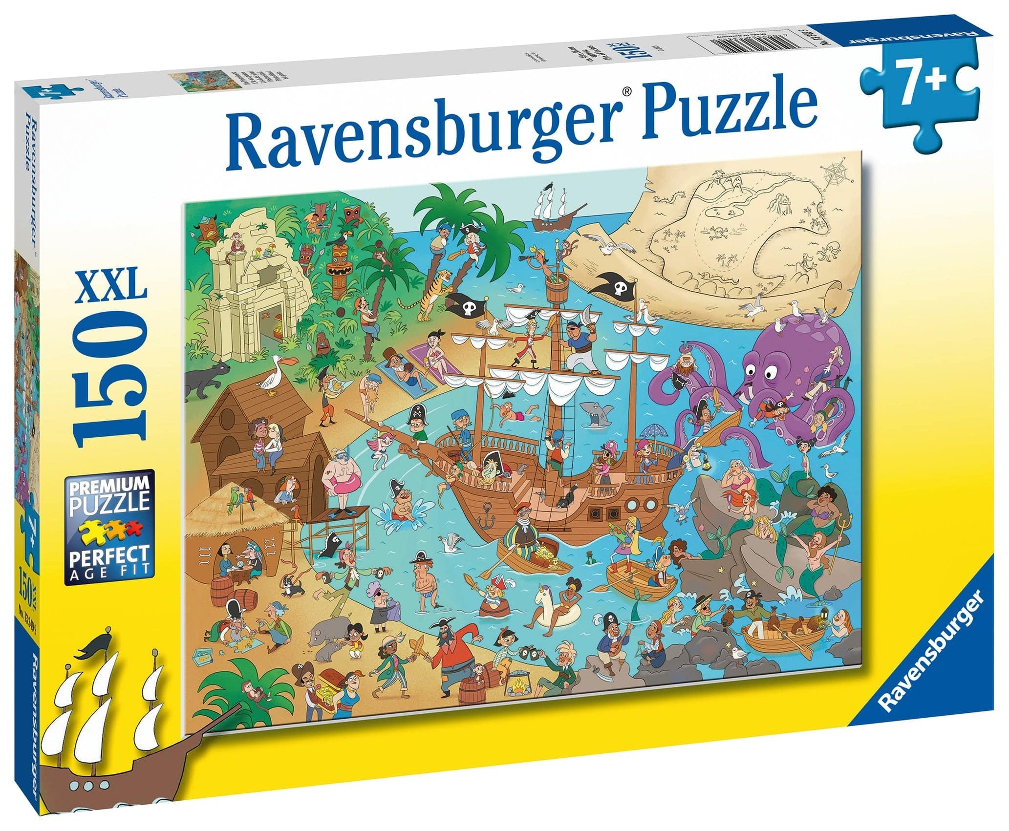 Ravensburger Pirate Island 150-piece jigsaw puzzle box with busy pirate bay artwork