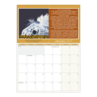 Scruffy Mutts January 2027 page showing a dog portrait, story and date grid